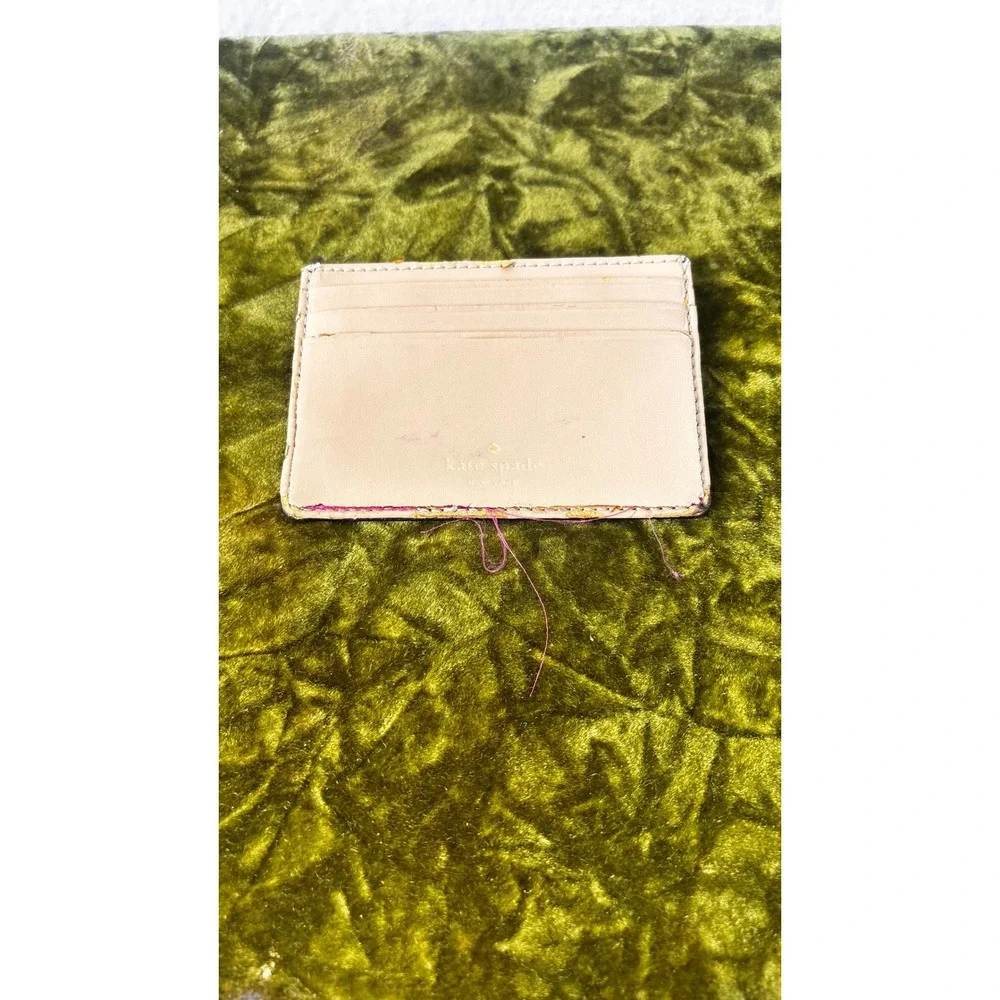 Kate Spade New York Black Leather Card Holder Wallet Gold Logo Plaque